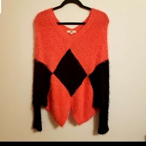 YA Orange/Black Fuzzy Sweater..…L